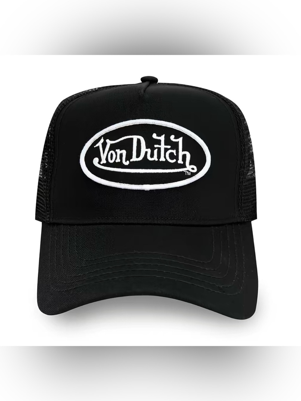Von Dutch Black trucker hat with White Oval Logo